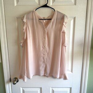 LC Lauren Conrad Button Up Open shoulder Blouse Size Large